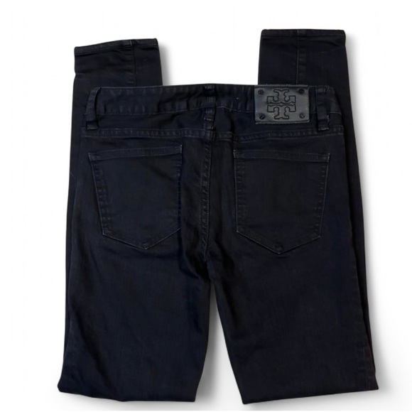 Tory Burch Size 25 Black Denim Legging Jeans Skinny Ankle Low Rise Logo Patch - Picture 1 of 10